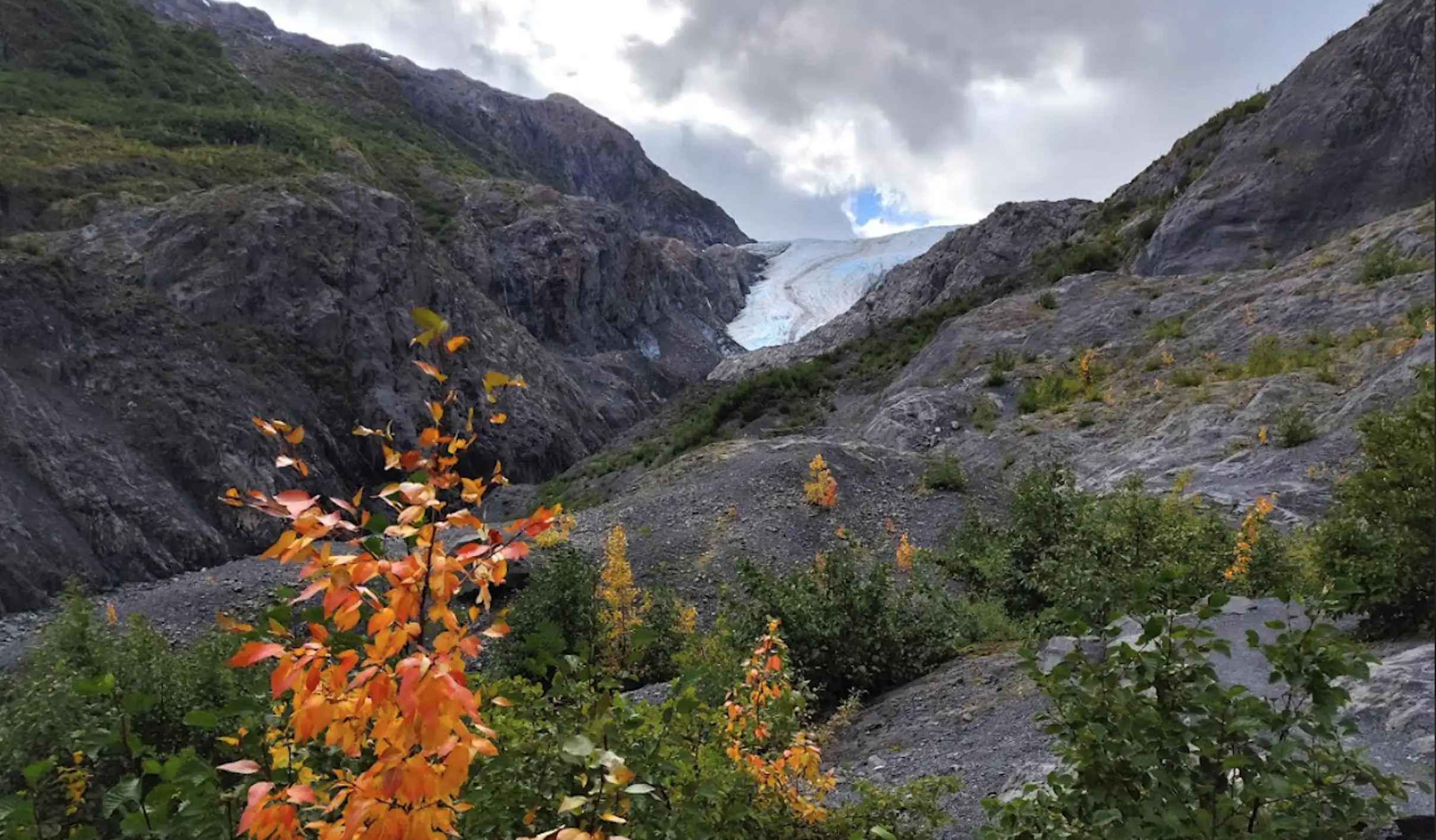 Hiker overlooking Exit Glacier scenery